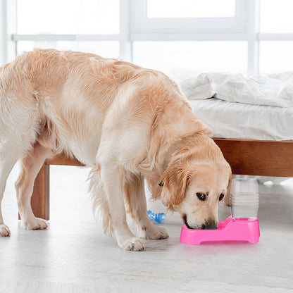 Pink Plastic Dog Water Feeder Bowl 500ml Puppy Drinking Dispenser