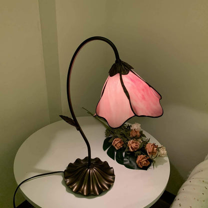 L10810 1-Light Pink Flower Tiffany Style Stained Glass Table Lamp