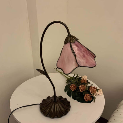 L10810 1-Light Pink Flower Tiffany Style Stained Glass Table Lamp