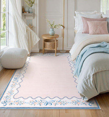 Pink and Blue Area Rug, 5x7 Pink Floral Rugs for Bedroom Girls Dorm