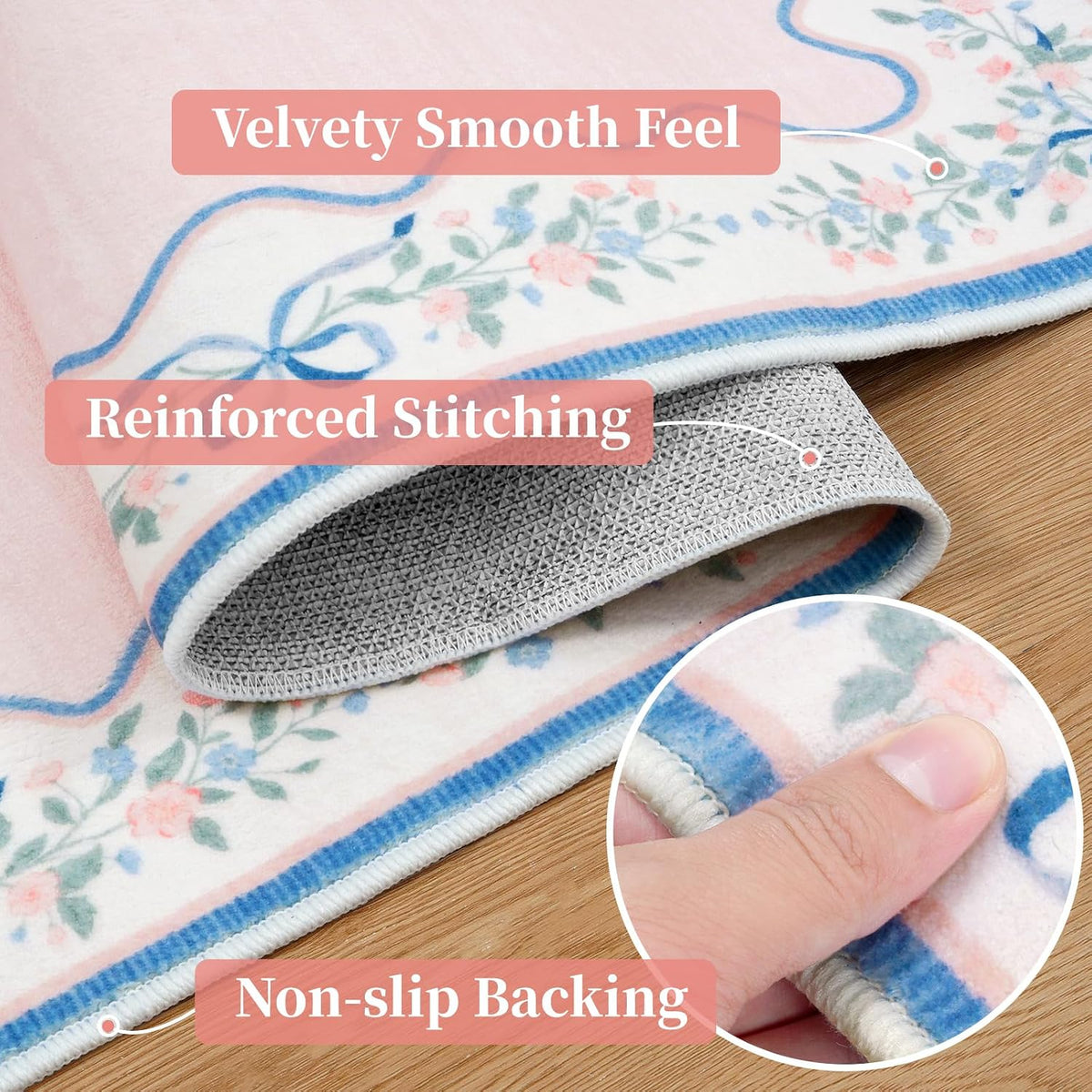 Pink and Blue Area Rug, 5x7 Pink Floral Rugs for Bedroom Girls Dorm