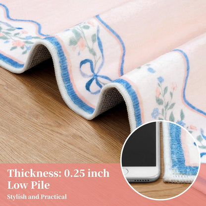 Pink and Blue Area Rug, 5x7 Pink Floral Rugs for Bedroom Girls Dorm