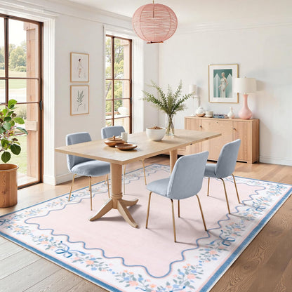 Pink and Blue Area Rug, 5x7 Pink Floral Rugs for Bedroom Girls Dorm