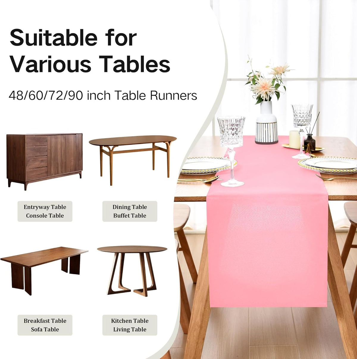 Farmhouse Pink Table Runner Dining Table Runners 48 Inches Long