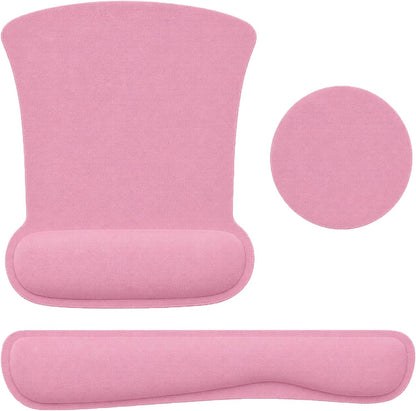 Keyboard Wrist Rest Pad Mouse Pad with Wrist Support Set of 3, Gaming Mousepad with Non-Slip Rubber Base, Ergonomic Memory Foam Mouse Cushion Support for Home Office Laptop Computer, Pink
