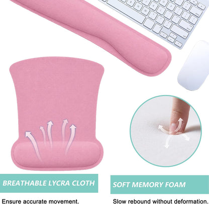 Keyboard Wrist Rest Pad Mouse Pad with Wrist Support Set of 3, Gaming Mousepad with Non-Slip Rubber Base, Ergonomic Memory Foam Mouse Cushion Support for Home Office Laptop Computer, Pink