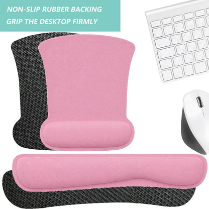 Keyboard Wrist Rest Pad Mouse Pad with Wrist Support Set of 3, Gaming Mousepad with Non-Slip Rubber Base, Ergonomic Memory Foam Mouse Cushion Support for Home Office Laptop Computer, Pink