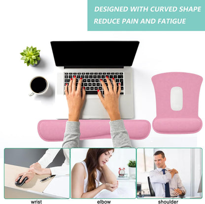 Keyboard Wrist Rest Pad Mouse Pad with Wrist Support Set of 3, Gaming Mousepad with Non-Slip Rubber Base, Ergonomic Memory Foam Mouse Cushion Support for Home Office Laptop Computer, Pink