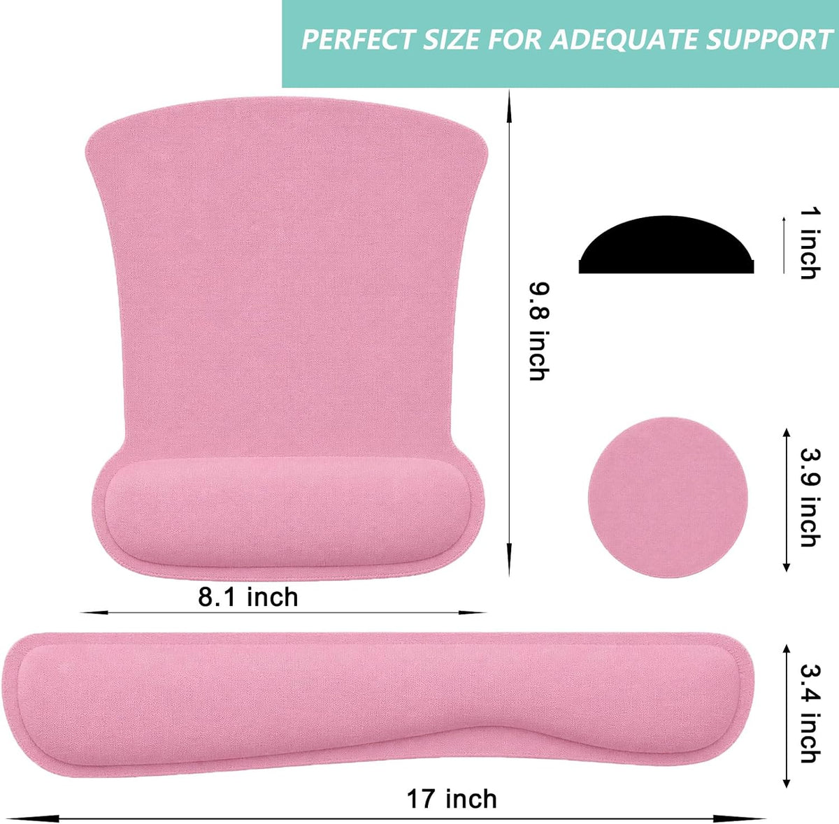 Keyboard Wrist Rest Pad Mouse Pad with Wrist Support Set of 3, Gaming Mousepad with Non-Slip Rubber Base, Ergonomic Memory Foam Mouse Cushion Support for Home Office Laptop Computer, Pink