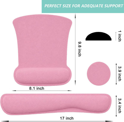 Keyboard Wrist Rest Pad Mouse Pad with Wrist Support Set of 3, Gaming Mousepad with Non-Slip Rubber Base, Ergonomic Memory Foam Mouse Cushion Support for Home Office Laptop Computer, Pink
