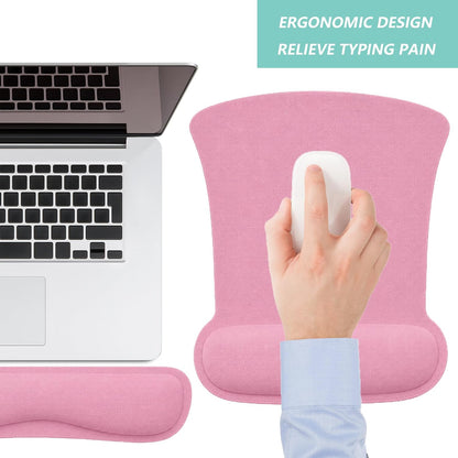 Keyboard Wrist Rest Pad Mouse Pad with Wrist Support Set of 3, Gaming Mousepad with Non-Slip Rubber Base, Ergonomic Memory Foam Mouse Cushion Support for Home Office Laptop Computer, Pink