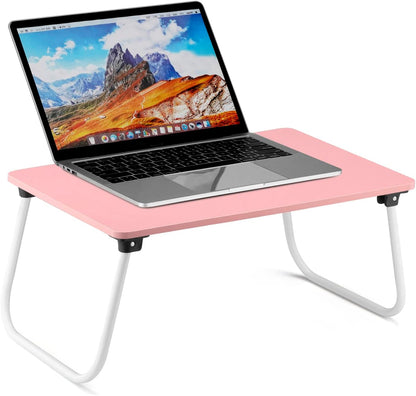 Folding Lap Desk Laptop Stand Bed Desk Table Tray, Breakfast Serving Tray, Portable & Lightweight Mini Table for Sofa Couch Floor - Pink