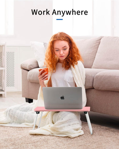 Folding Lap Desk Laptop Stand Bed Desk Table Tray, Breakfast Serving Tray, Portable & Lightweight Mini Table for Sofa Couch Floor - Pink