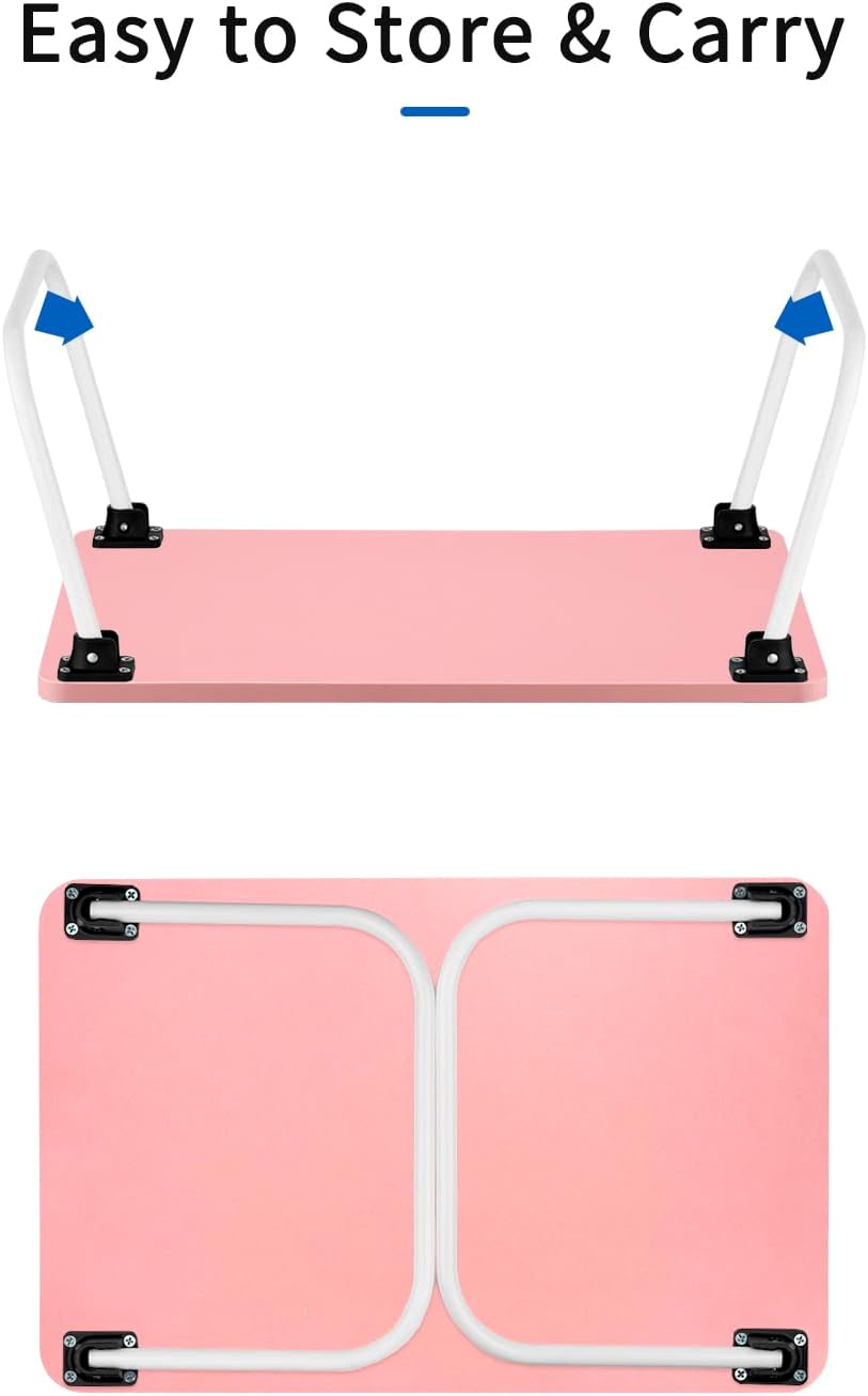 Folding Lap Desk Laptop Stand Bed Desk Table Tray, Breakfast Serving Tray, Portable & Lightweight Mini Table for Sofa Couch Floor - Pink