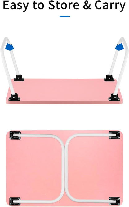 Folding Lap Desk Laptop Stand Bed Desk Table Tray, Breakfast Serving Tray, Portable & Lightweight Mini Table for Sofa Couch Floor - Pink