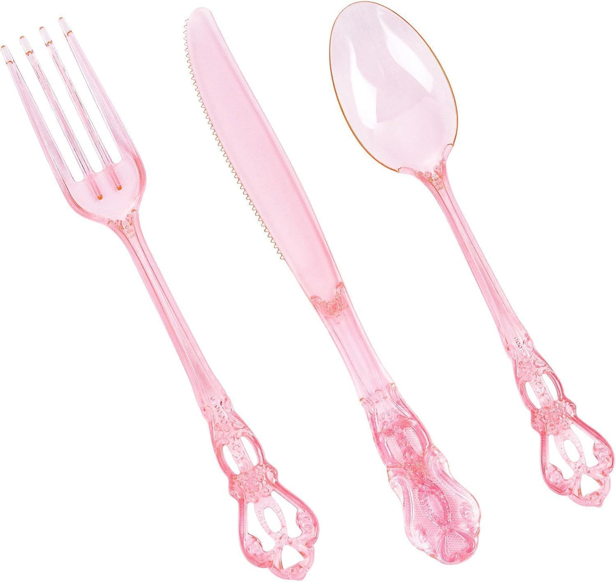 150PCS Pink Plastic Silverware Set Elegant for Dinner Party Wedding
