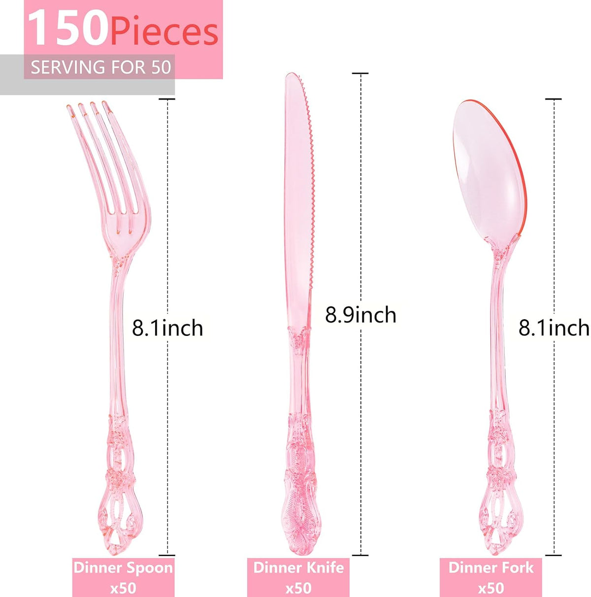 150PCS Pink Plastic Silverware Set Elegant for Dinner Party Wedding
