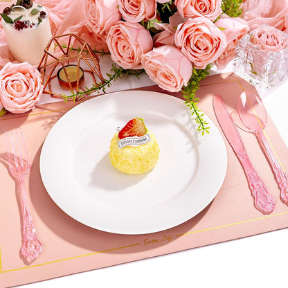 150PCS Pink Plastic Silverware Set Elegant for Dinner Party Wedding