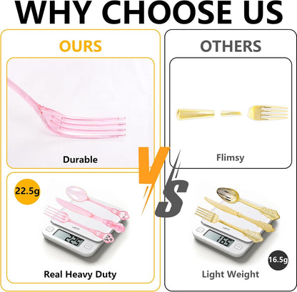 150PCS Pink Plastic Silverware Set Elegant for Dinner Party Wedding