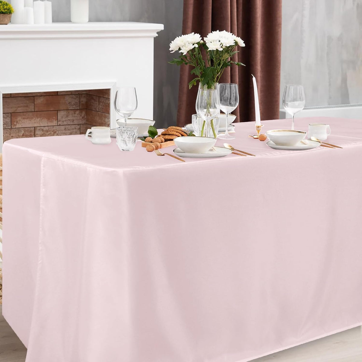 2 Pack Table Clothes for 6 Foot Rectangle Tables - Water Resistant Washable Fabric Polyester Rectangle Table Cover Protector for Wedding, Banquet and Trade Shows, 72L x 30W Inches, Dusty Pink