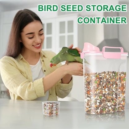 Pet Dog Cat Food Storage Container 5 to 7 lbs with Can Cover and Mixing Spoon, Airtight Pet Food Storage Dispenser with Large Spout & Measuring Cup for Kibble Dog Treat Bird Seed Container -Pink