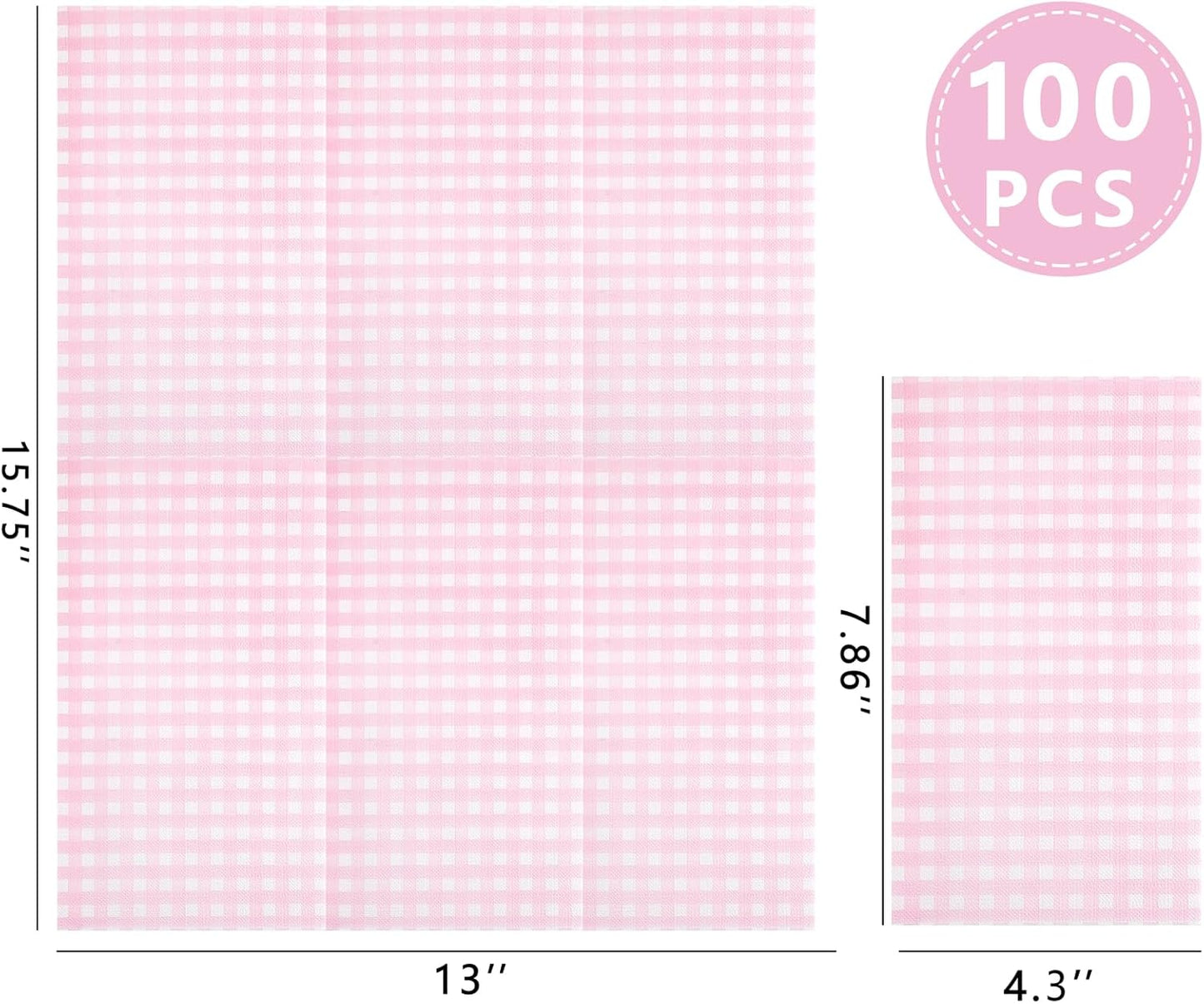 WDF 150Pack Pink Paper Napkins Gingham - 3 Ply Disposable Pink and White Checkered Napkins Guest, Dinner Napkins Paper for Picnic BBQ