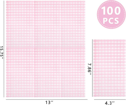 WDF 150Pack Pink Paper Napkins Gingham - 3 Ply Disposable Pink and White Checkered Napkins Guest, Dinner Napkins Paper for Picnic BBQ