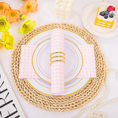WDF 150Pack Pink Paper Napkins Gingham - 3 Ply Disposable Pink and White Checkered Napkins Guest, Dinner Napkins Paper for Picnic BBQ