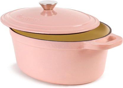 Neo Pink 5qt Enameled Cast Iron Oval Dutch Oven, Self Basting Lid