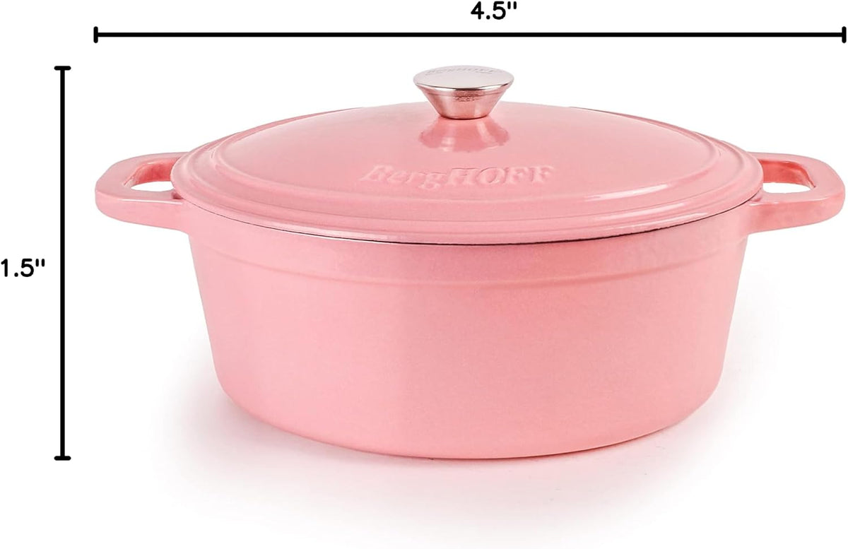 Neo Pink 5qt Enameled Cast Iron Oval Dutch Oven, Self Basting Lid