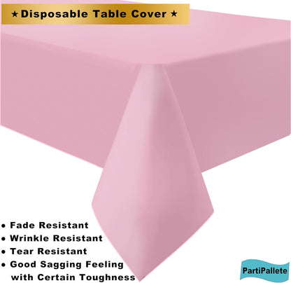 3-Pack Premium Plastic Pink Tablecloth Disposable 54 x 108 Inches Rectangle Table Cover Party PEVA Table Cloths for Parties Birthday Wedding Bridal Shower Events Fits up to 8 ft Tables
