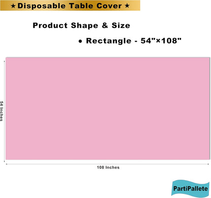 3-Pack Premium Plastic Pink Tablecloth Disposable 54 x 108 Inches Rectangle Table Cover Party PEVA Table Cloths for Parties Birthday Wedding Bridal Shower Events Fits up to 8 ft Tables