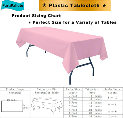 3-Pack Premium Plastic Pink Tablecloth Disposable 54 x 108 Inches Rectangle Table Cover Party PEVA Table Cloths for Parties Birthday Wedding Bridal Shower Events Fits up to 8 ft Tables
