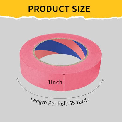 Painters Tape, 1 inch x 55 Yards x 2 Rolls Pink Painters Masking Tape for Indoor and Outdoor Use, Medium Adhesive Paint Tape for DIY Crafts, Arts, Painting, Easy Removal