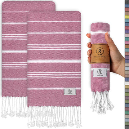 Ossano Decorative Turkish Hand Towels - Thin & Quick Dry - Set of 2 (30" x 18") - for Kitchen & Bathroom - Multifunctional as - Kitchen Cloths, Guest Room Hand Towel, Powder Room Towels - Pink