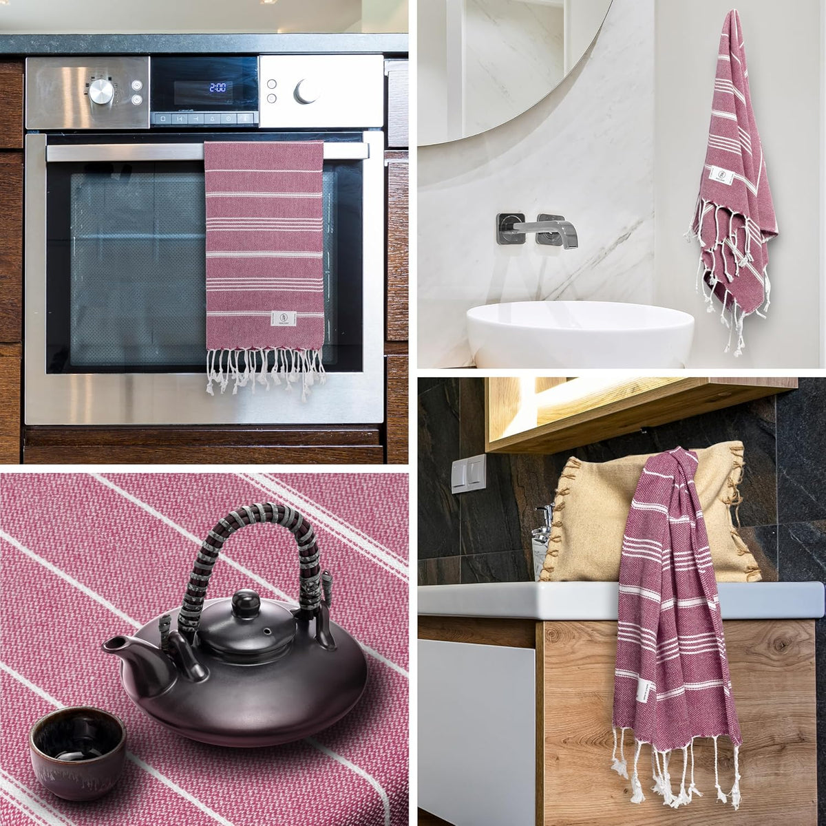 Ossano Decorative Turkish Hand Towels - Thin & Quick Dry - Set of 2 (30" x 18") - for Kitchen & Bathroom - Multifunctional as - Kitchen Cloths, Guest Room Hand Towel, Powder Room Towels - Pink