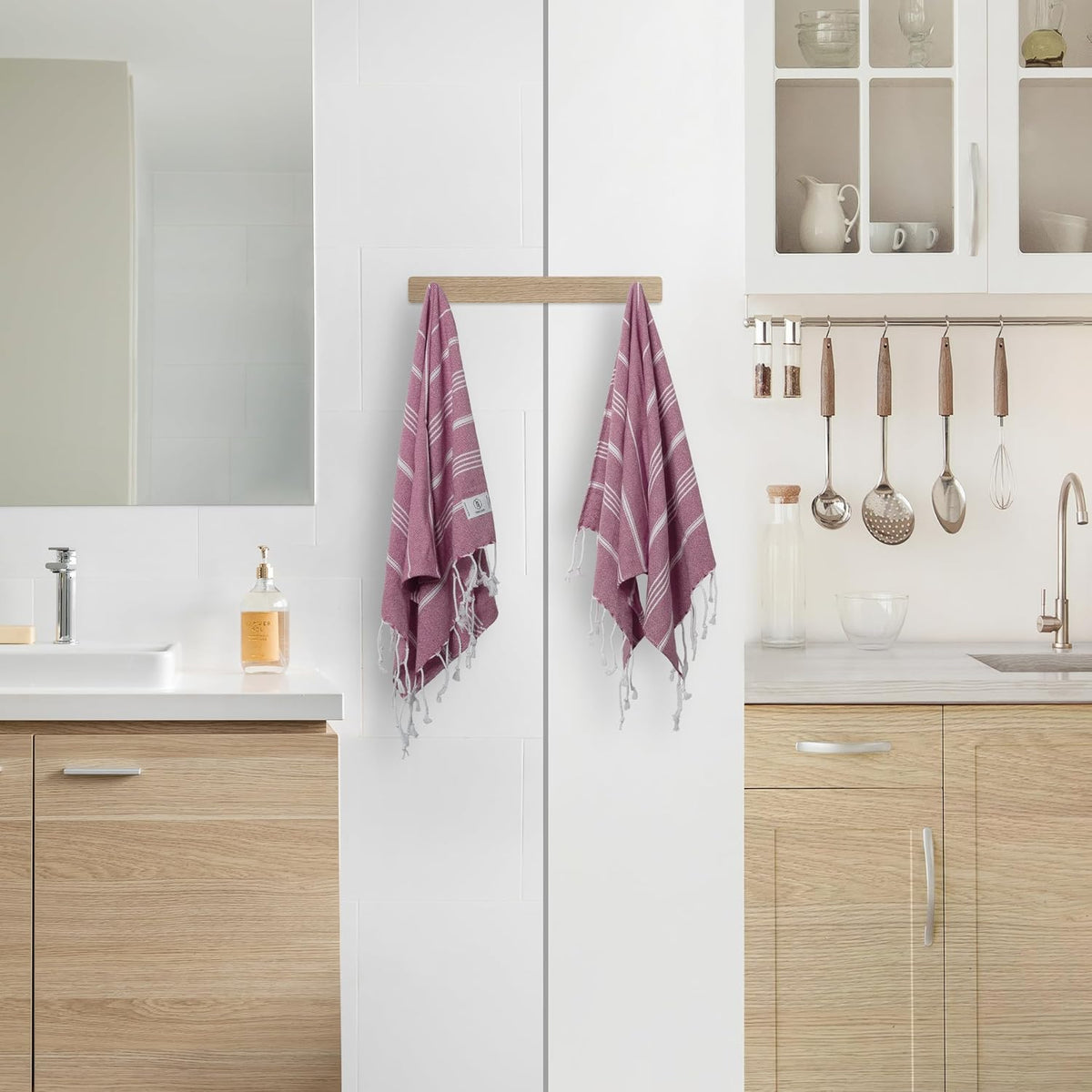 Ossano Decorative Turkish Hand Towels - Thin & Quick Dry - Set of 2 (30" x 18") - for Kitchen & Bathroom - Multifunctional as - Kitchen Cloths, Guest Room Hand Towel, Powder Room Towels - Pink