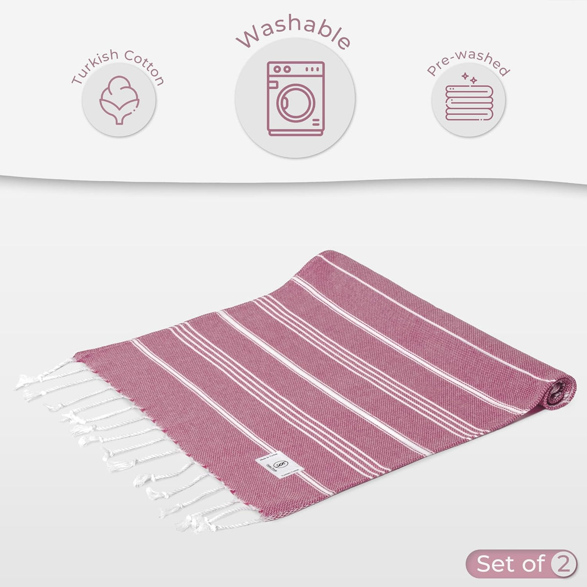 Ossano Decorative Turkish Hand Towels - Thin & Quick Dry - Set of 2 (30" x 18") - for Kitchen & Bathroom - Multifunctional as - Kitchen Cloths, Guest Room Hand Towel, Powder Room Towels - Pink