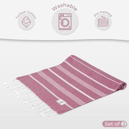 Ossano Decorative Turkish Hand Towels - Thin & Quick Dry - Set of 2 (30" x 18") - for Kitchen & Bathroom - Multifunctional as - Kitchen Cloths, Guest Room Hand Towel, Powder Room Towels - Pink