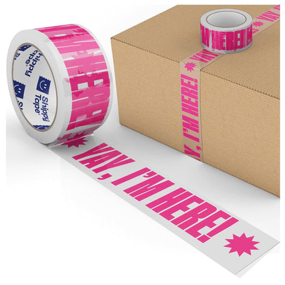 Fun Clear Shipping Tape with "Yay, I'm Here!" Print –
