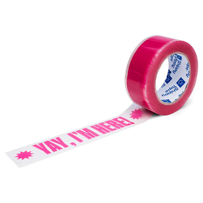 Fun Clear Shipping Tape with "Yay, I'm Here!" Print –