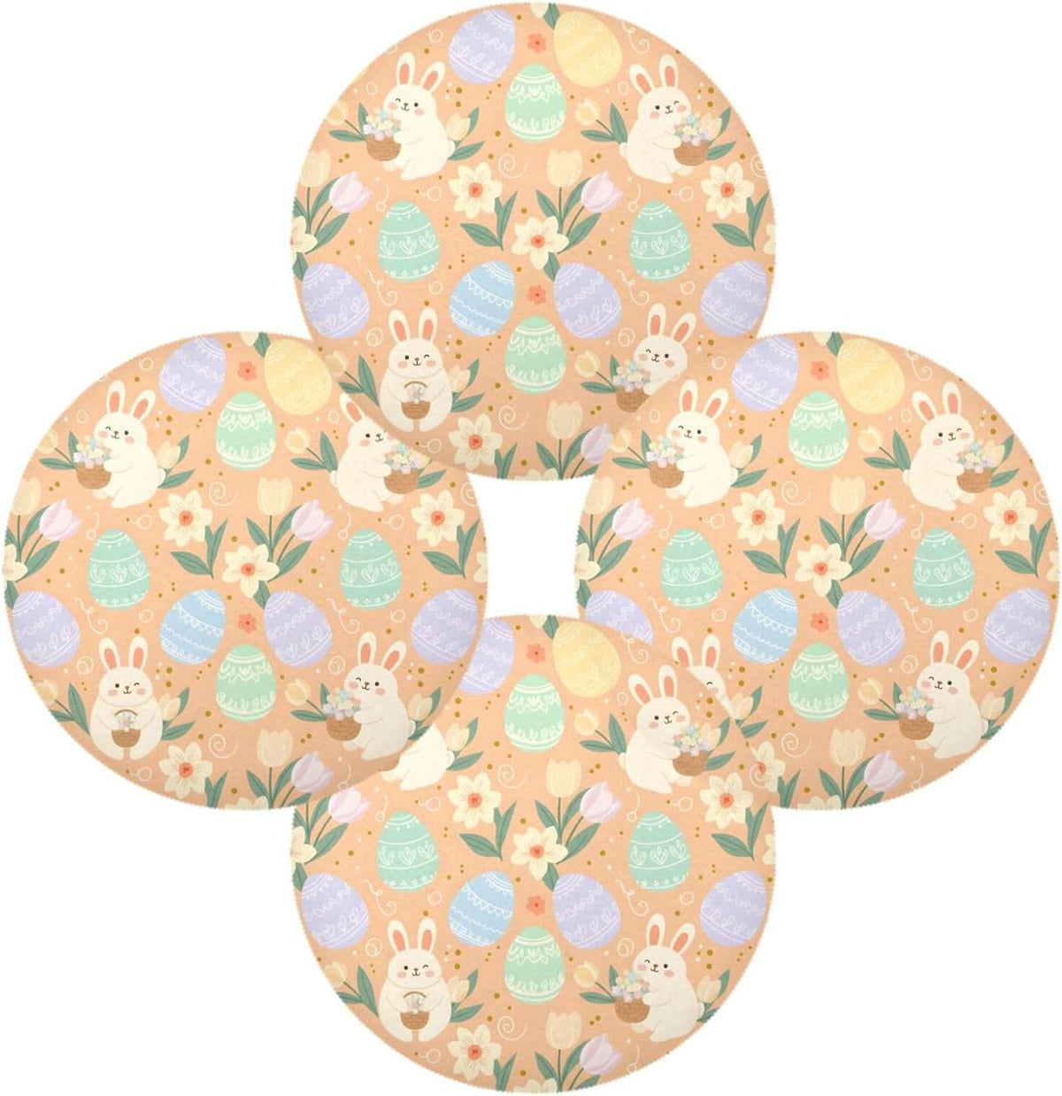 Easter Eggs Pattern Peach Place Mats Set of 4, 15 Inch Round Placemats Washable Non-Slip Table Mats for Kitchen Dining