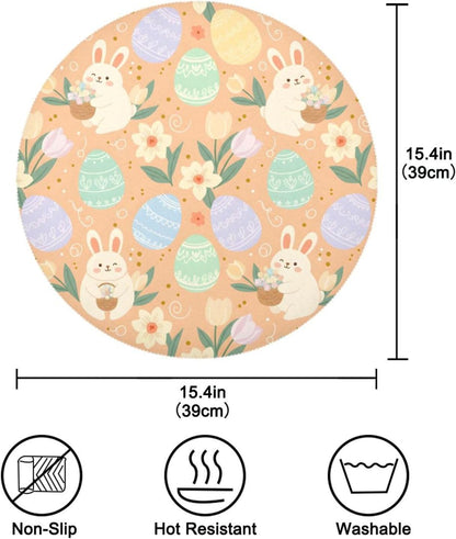 Easter Eggs Pattern Peach Place Mats Set of 4, 15 Inch Round Placemats Washable Non-Slip Table Mats for Kitchen Dining