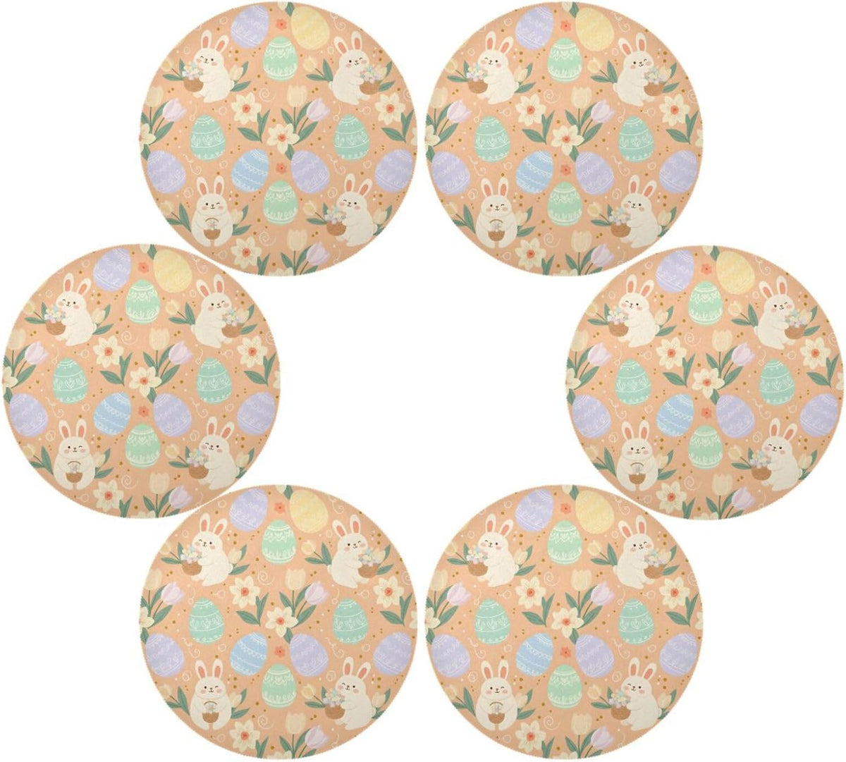 Easter Eggs Pattern Peach Place Mats Set of 4, 15 Inch Round Placemats Washable Non-Slip Table Mats for Kitchen Dining