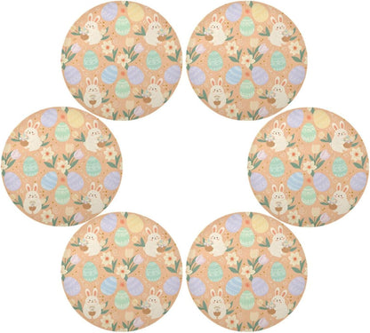 Easter Eggs Pattern Peach Place Mats Set of 4, 15 Inch Round Placemats Washable Non-Slip Table Mats for Kitchen Dining