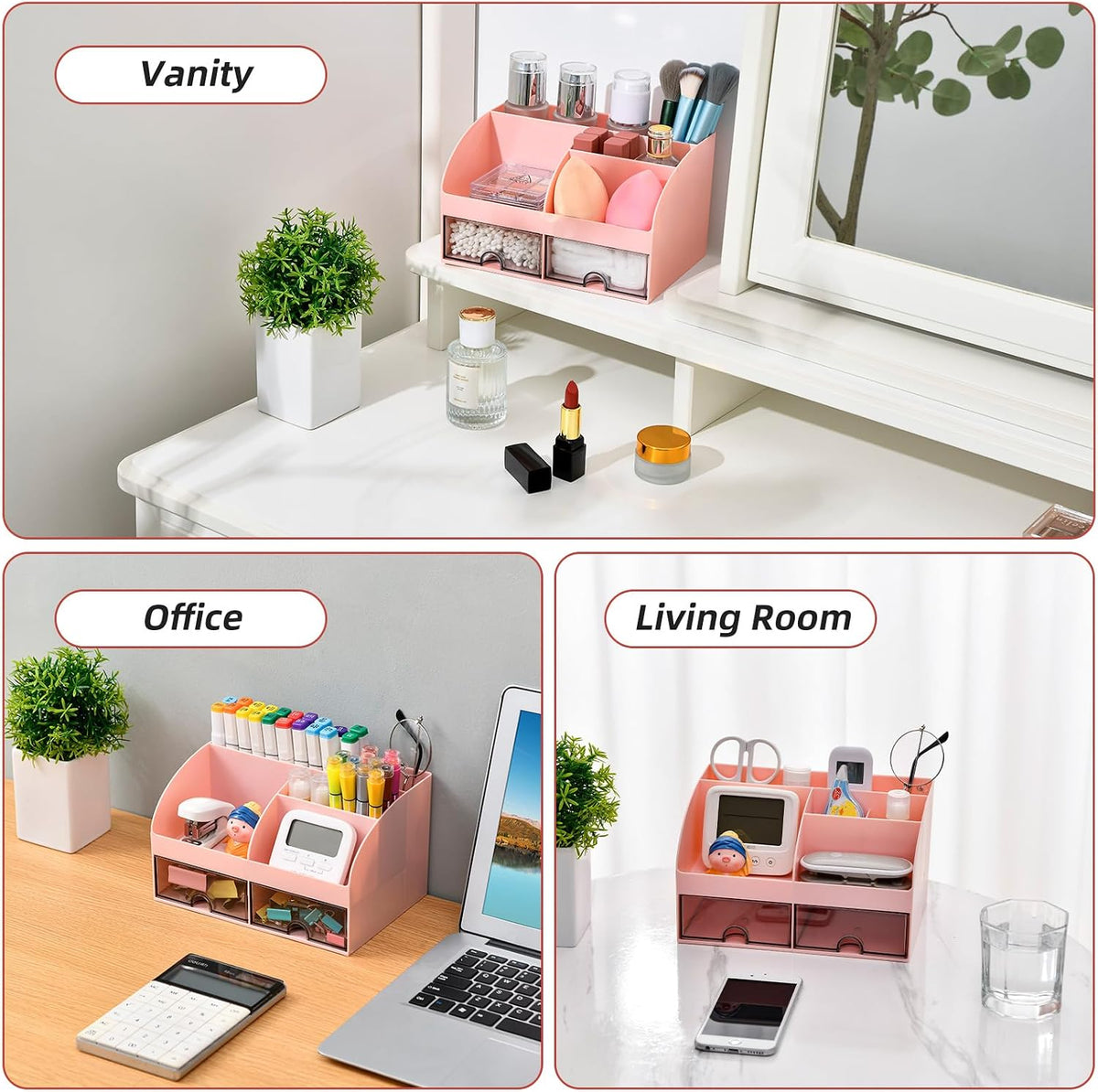 Bathroom Counter Sink Vanity Organizer Countertop with Drawer, Pink
