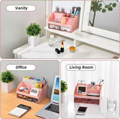 Bathroom Counter Sink Vanity Organizer Countertop with Drawer, Pink
