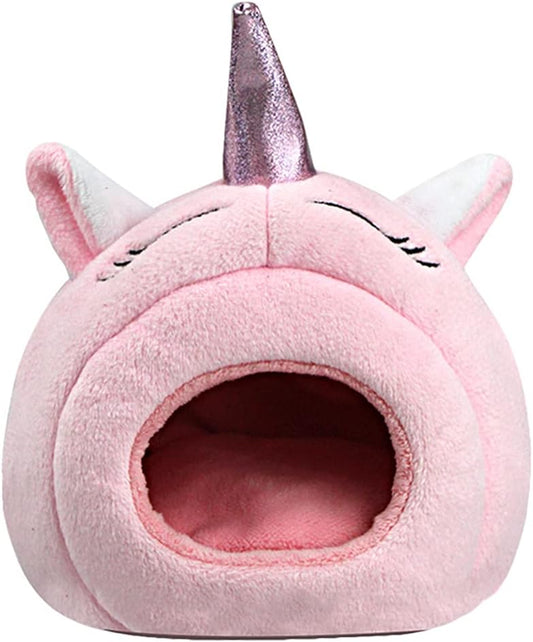 Hamster Cave Bed Hideout Nest Unicorn Shape Warm Plush House Cage Hut for Rat Hedgehog Chinchilla Guinea Pig（ Style）