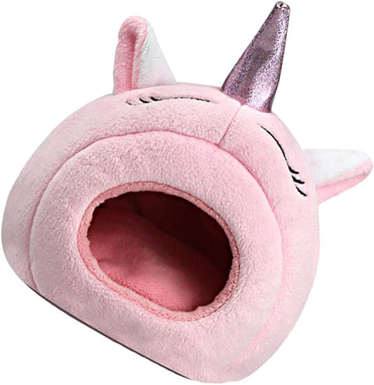 Hamster Cave Bed Hideout Nest Unicorn Shape Warm Plush House Cage Hut for Rat Hedgehog Chinchilla Guinea Pig（ Style）