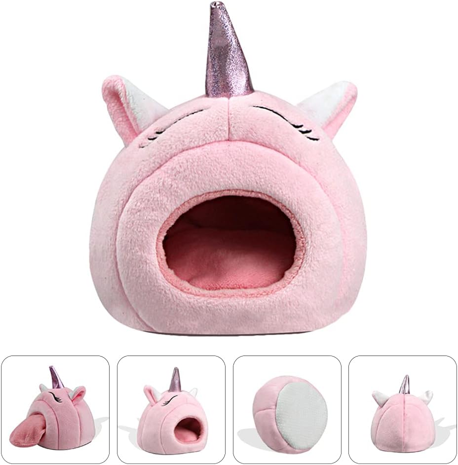 Hamster Cave Bed Hideout Nest Unicorn Shape Warm Plush House Cage Hut for Rat Hedgehog Chinchilla Guinea Pig（ Style）
